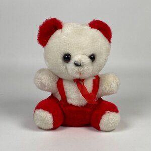 Vintage 1985 KB Bros Teddy Bear Plush Stuffed Animal Red White Sitting "